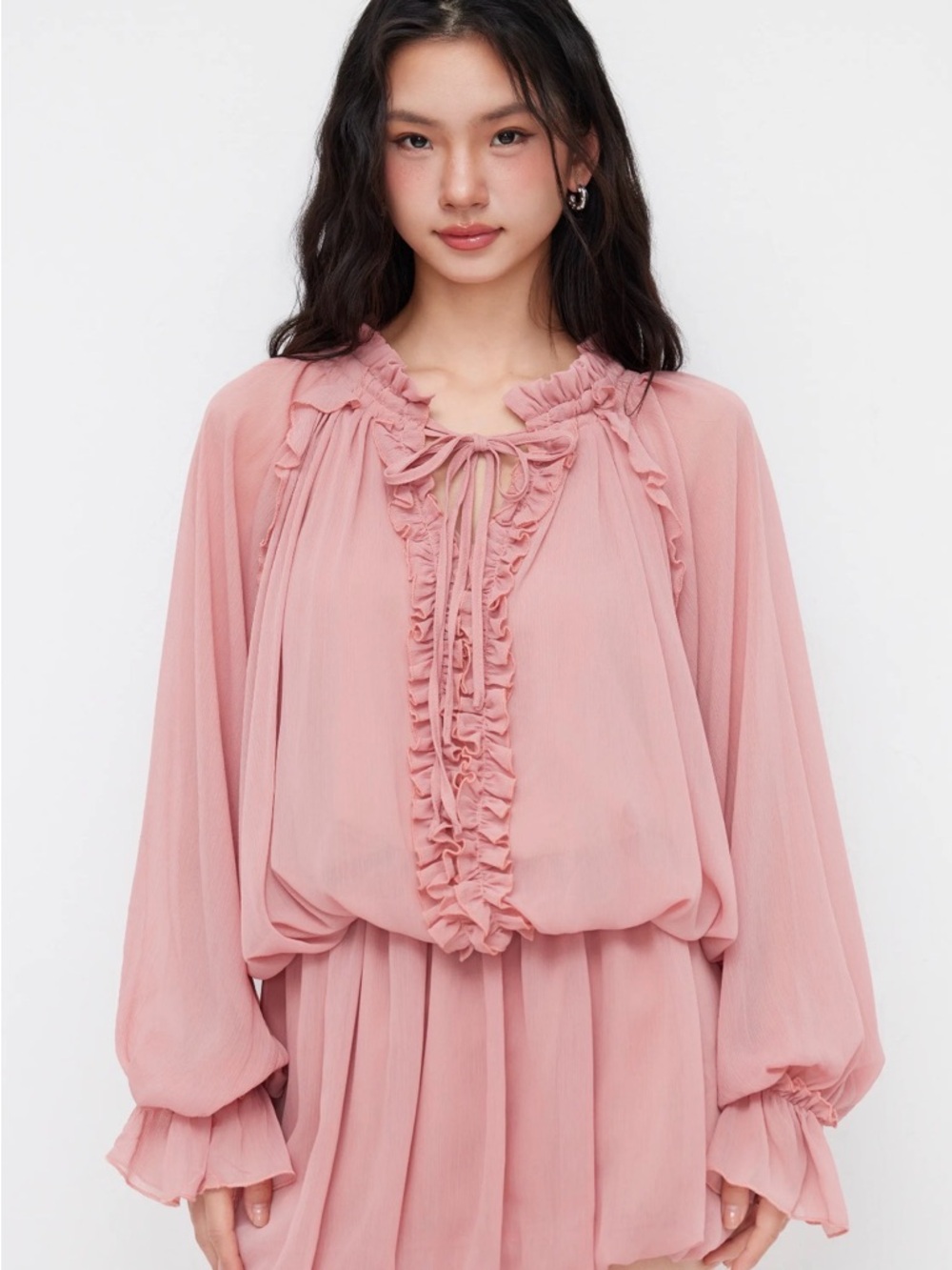 Cider Dusty Rose Ruffled Tie-Neck Blouse Runs Big More Like M to L.